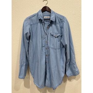 Free People We The Free Blue Chambray Button Down Shirt Large Cotton Oversized